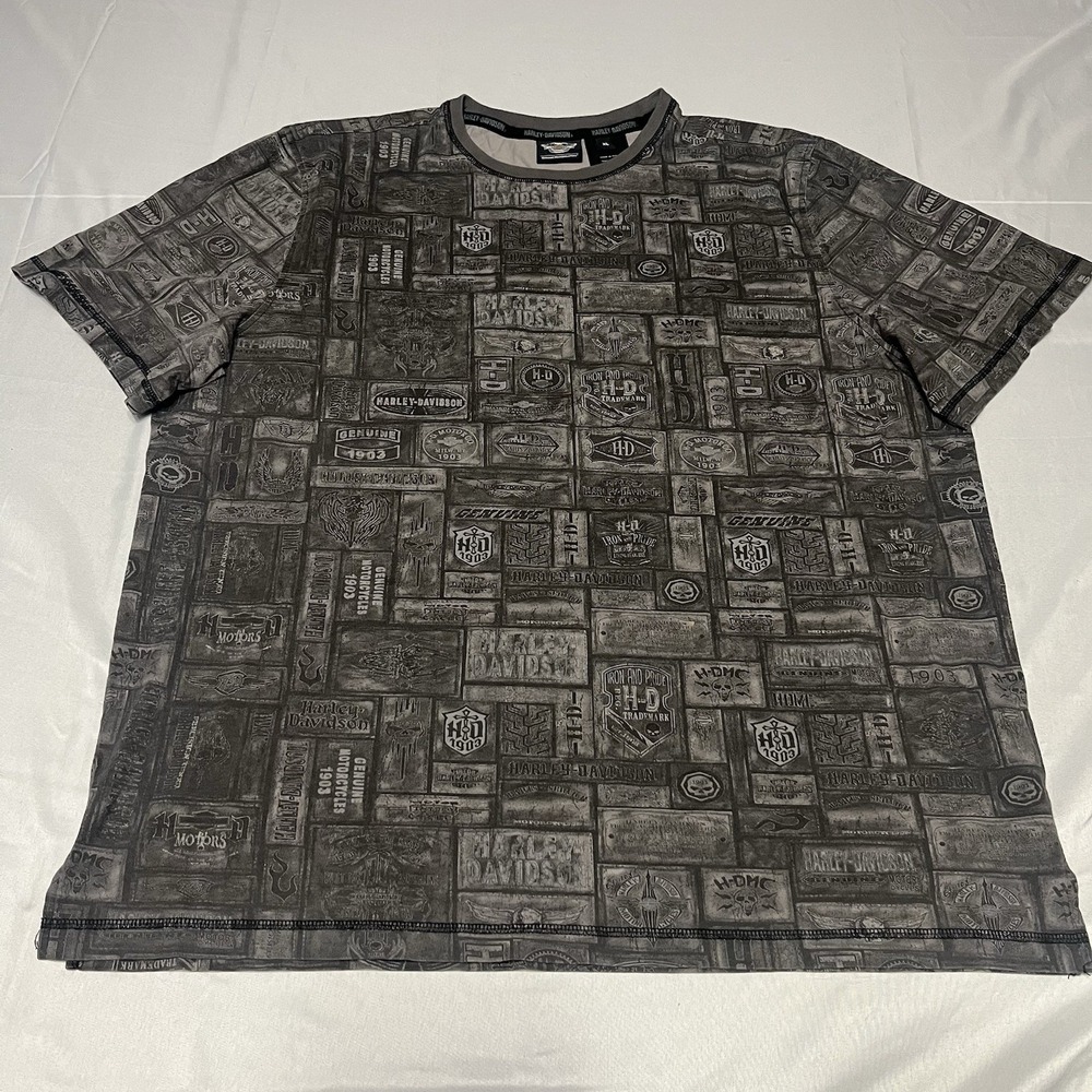 Harley Davidson T Shirt Men's XL Gray Y2K AOP All Over Print Eagle Biker